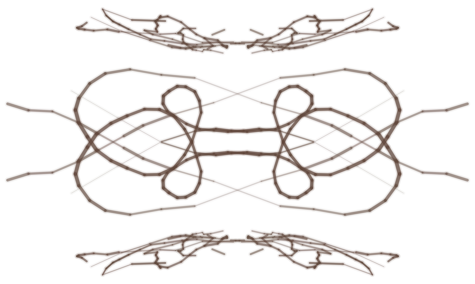 Clarion output, tan horizontal bow-tie form on black